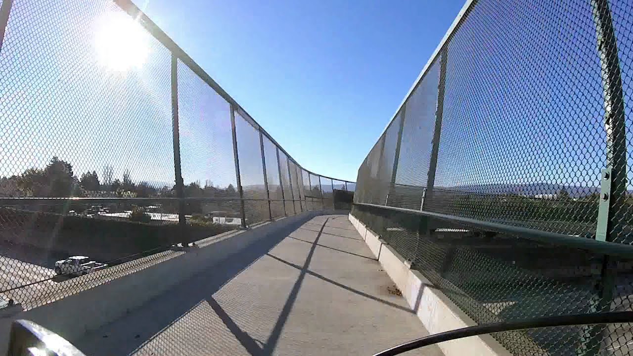 #bikingwithbliss on one of two similar highway overpasses on Borregas Avenue