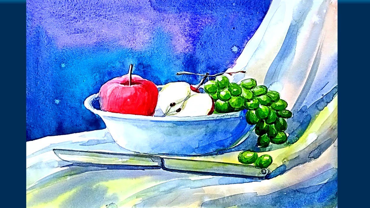 How to paint a still life in watercolour step by step/How to draw a Fruits bowl