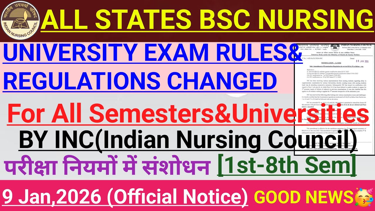INC NEW UPDATE | UNIVERSITY EXAM RULES CHANGED | OFFICIAL NOTICE BSC NURSING 2025 1ST TO 8TH SEM