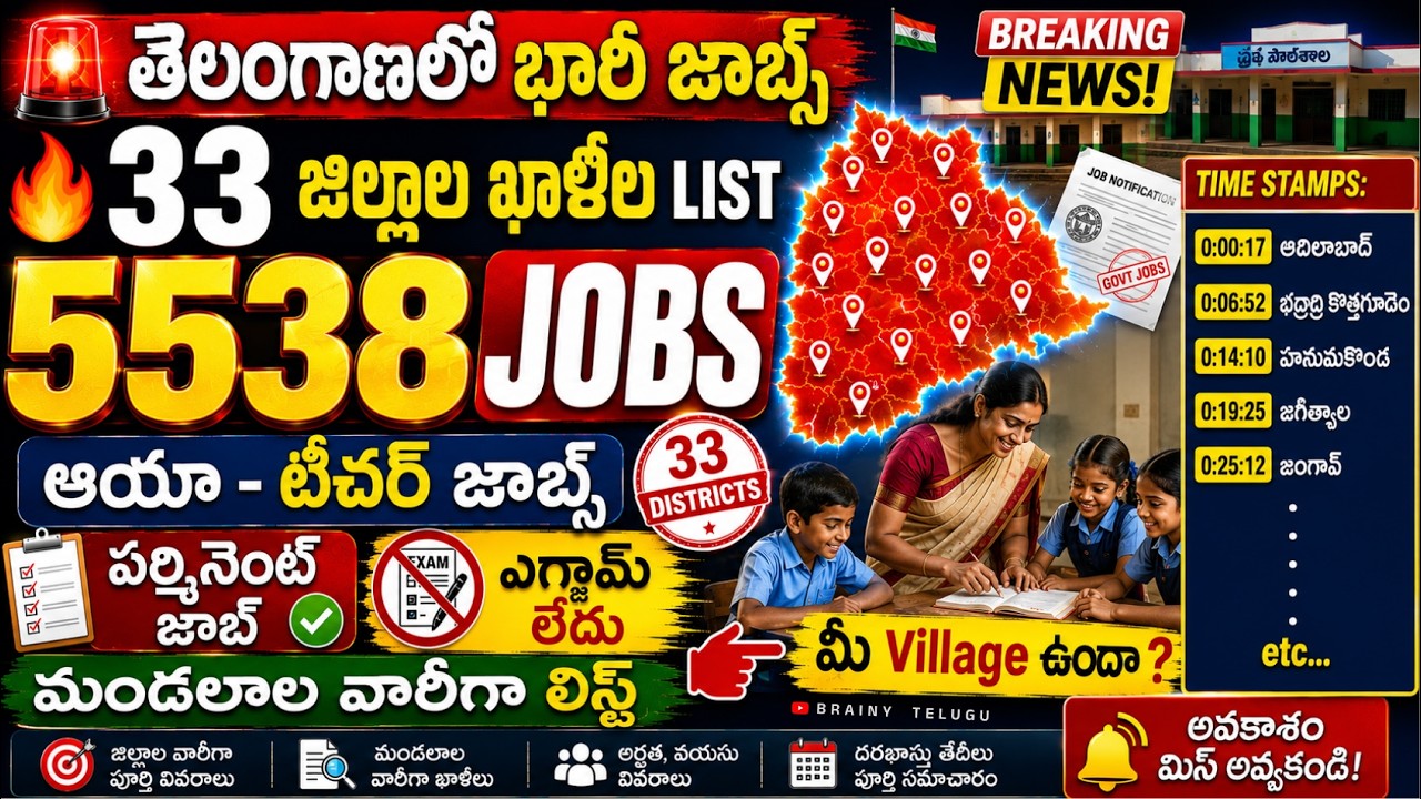 తెలంగాణలో 33 జిల్లాల Teacher & Aaya Jobs, జిల్లాల వారీగా School List + Time Stamps, TG Jobs 2026