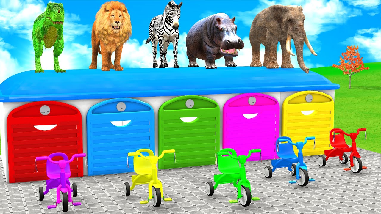 Long Slide Game with Cow Elephant Gorilla Hippopotamus Tiger 3d Animal Game Funny 3d Animals