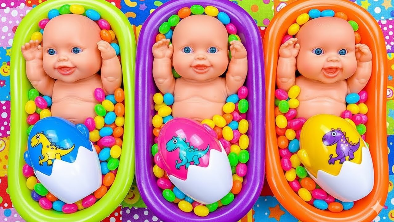 Full of 3 Rainbow BathTubs Candy with M&M's & Magic Slime Cutting Video