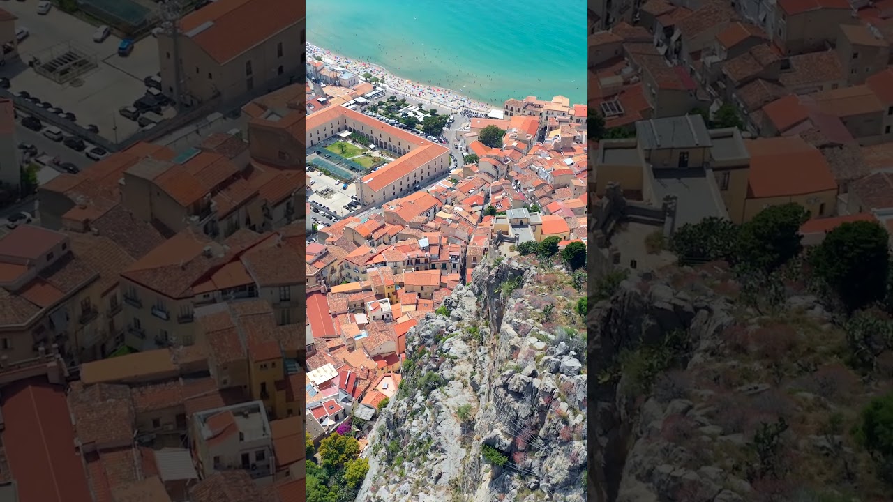 🏖️ Cefal&ugrave;, Sicily &ndash; Stunning Drone View over the Rock & Beach! 🌊✨