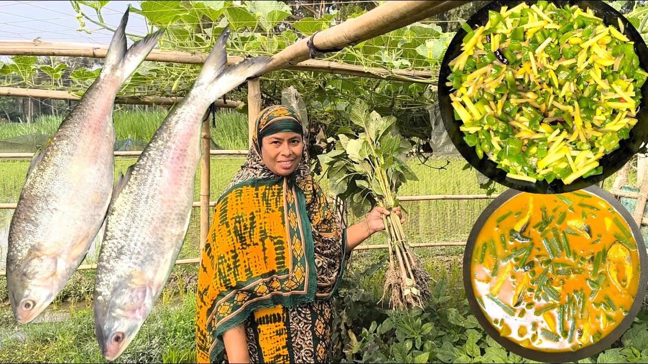 দুই মাস পর আমাদের বাড়িতে রান্না হল জোড়া ইলিশ নিজেদের ক্ষেতের ডাটা দিয়ে সাথে জাংলার সিম ভাজি