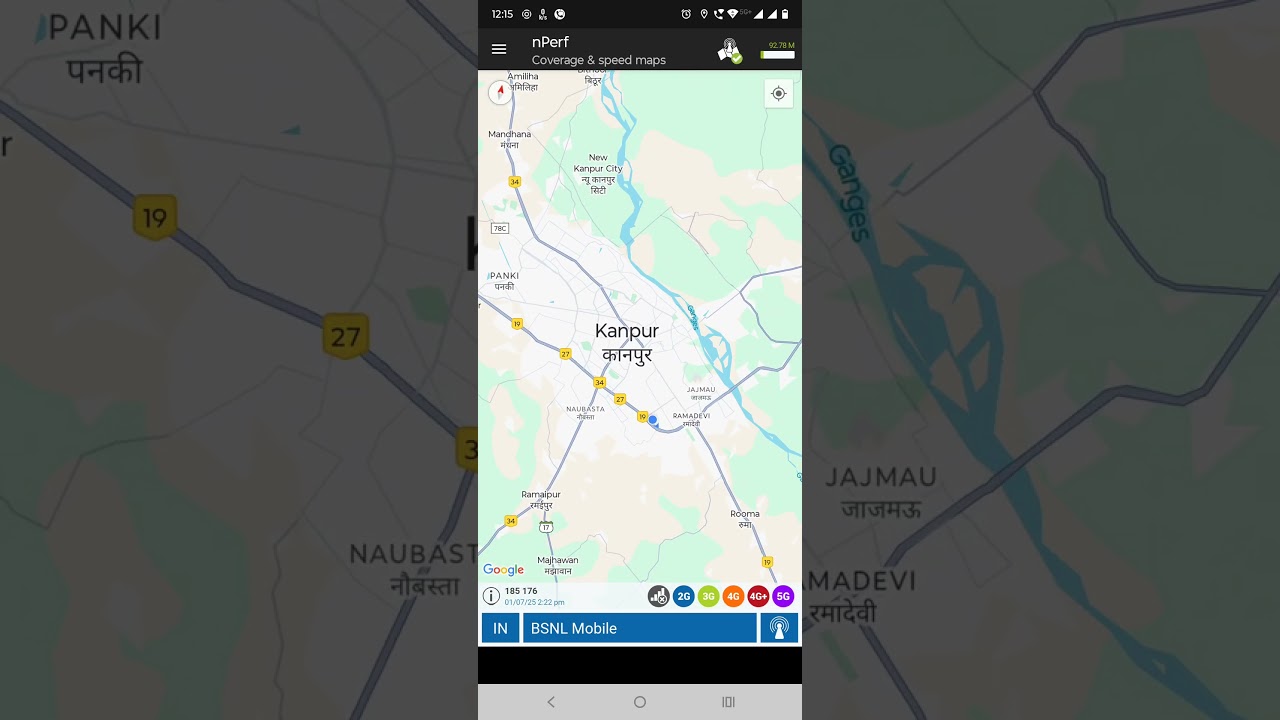 find Bsnl 4g coverage  in Nperf App 