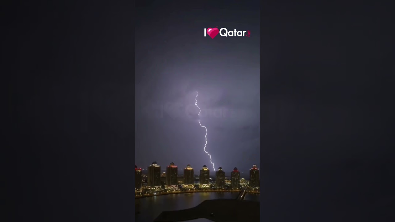 Lightning at The Pearl Island in Qatar