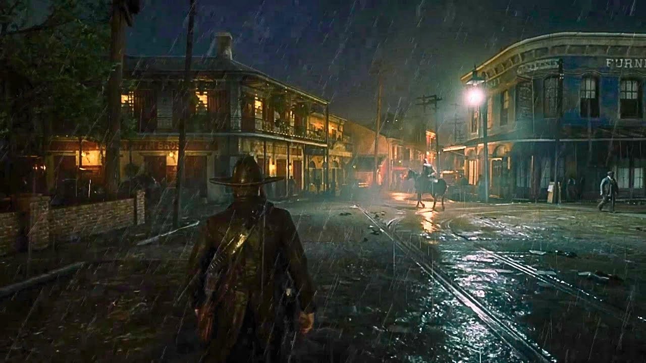 ASMR Red Dead Redemption 2 Night Walk in the Rain | Calm & Immersive Ambience