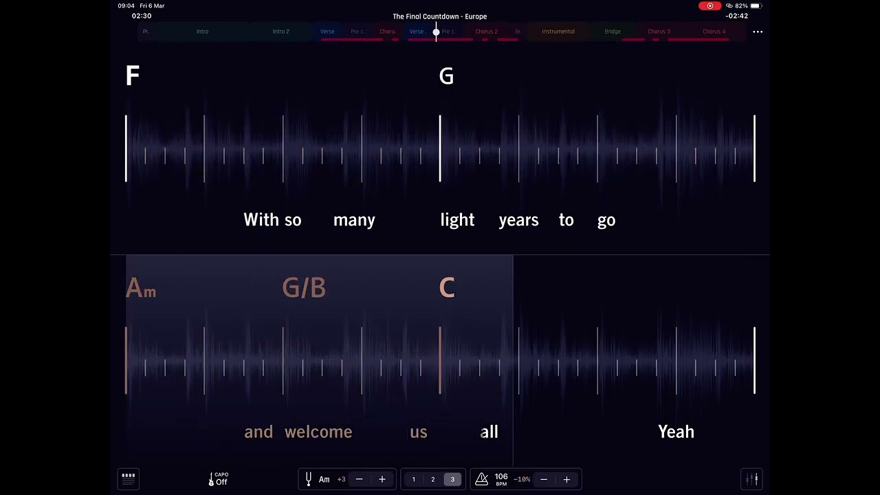 ‘Final Countdown’ by Europe. Chord Play-Along in A minor.