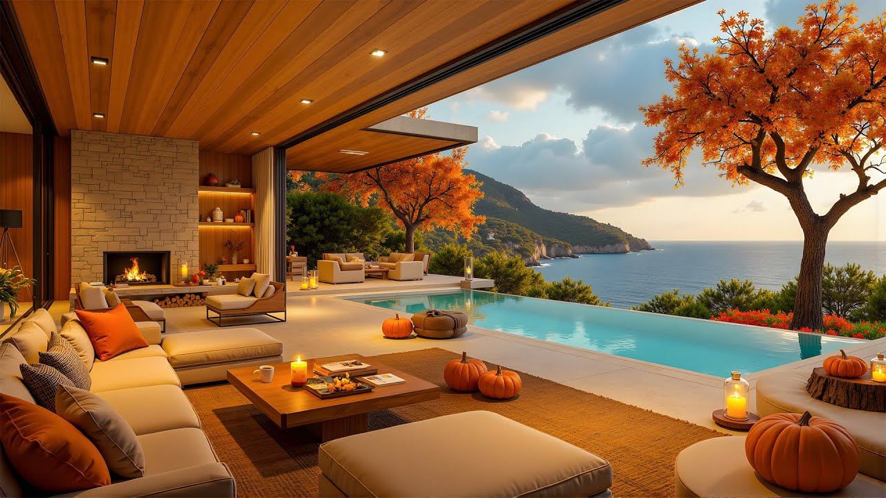 Autumn Beach Villa & Soft Jazz &ndash; Beautiful Bossa Nova with Gentle Ocean Waves