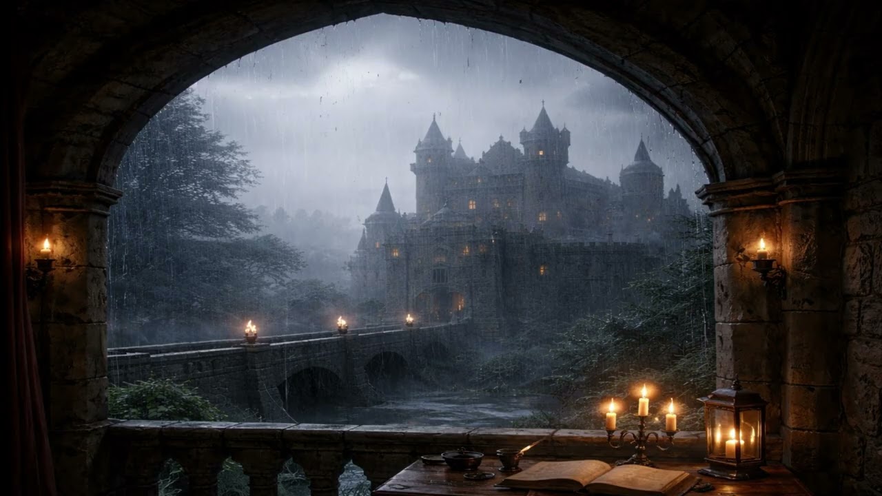 Rain sound with old castle view🍃|   Relaxing and cozy ambience to sleep and relax 😴