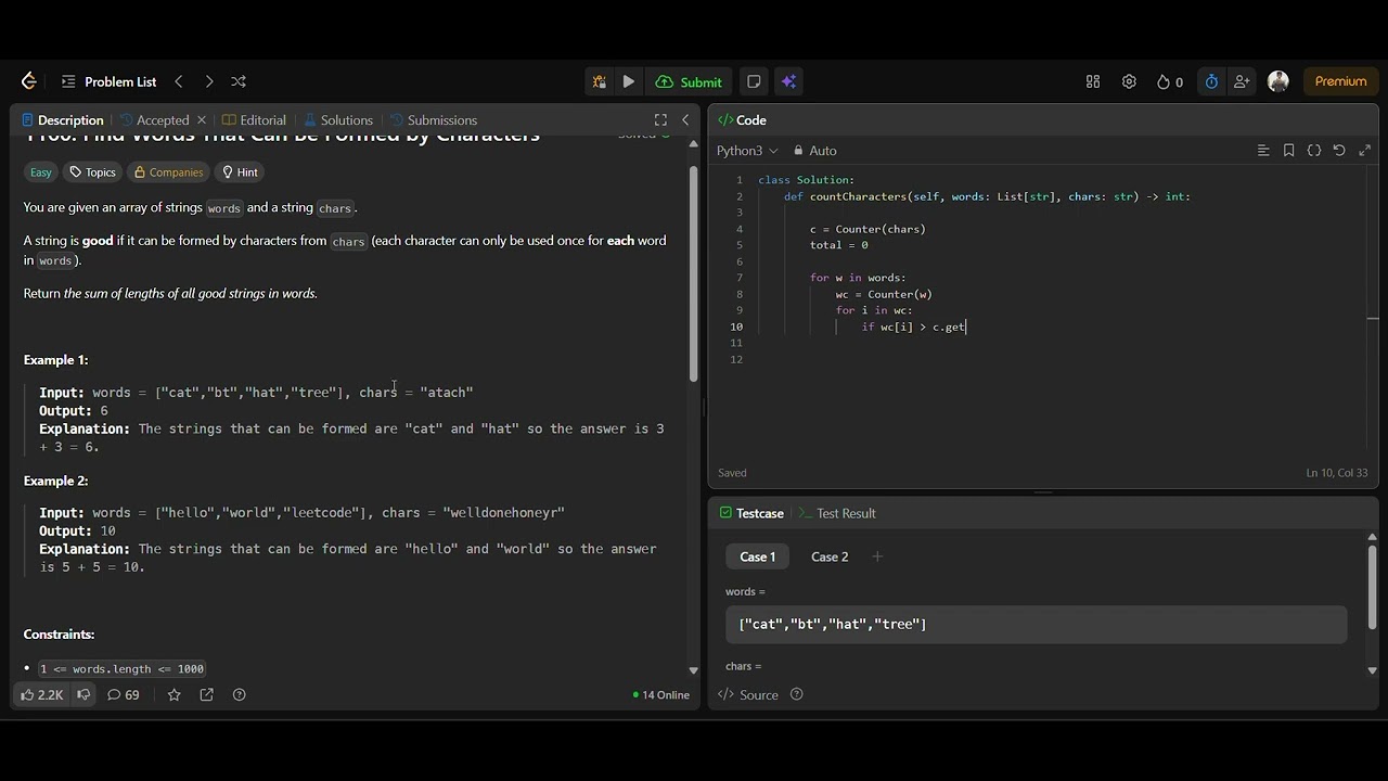 Day 14 | 69/1000 | LeetCode 1160 – Find Words That Can Be Formed by Characters | Python 🔤🔥