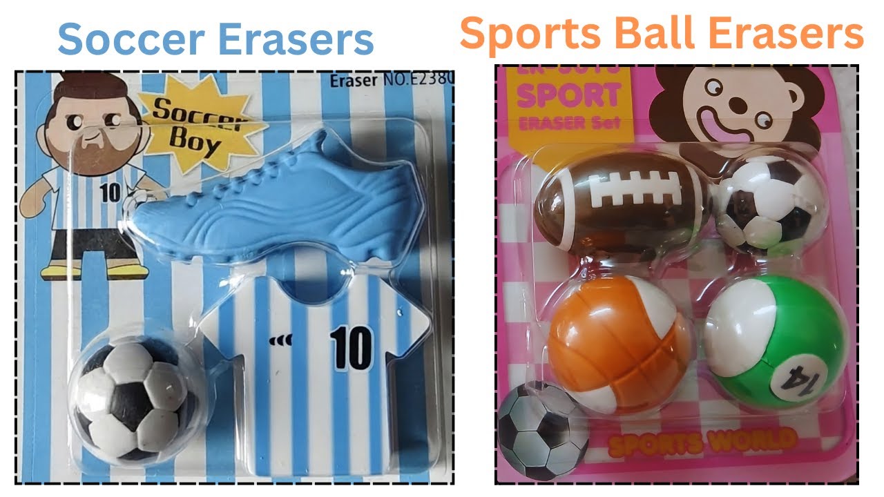 मज़ेदार स्टेशनरी ✏️ | Soccer Boy और Sports Ball Erasers
