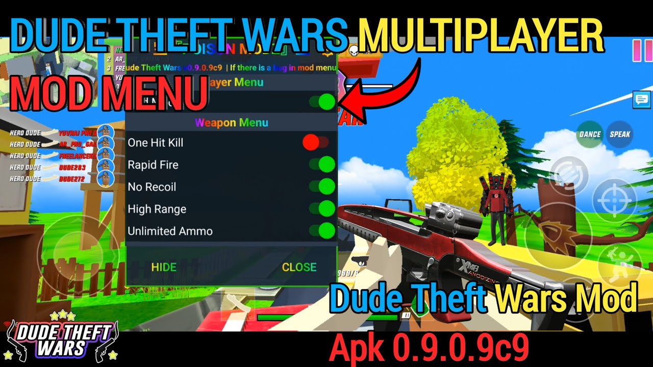 Dude Theft Wars mod menu multiplayer 👩&zwj;💻 | 0.9.0.9f2 | dude Theft wars hack mod menu 😱