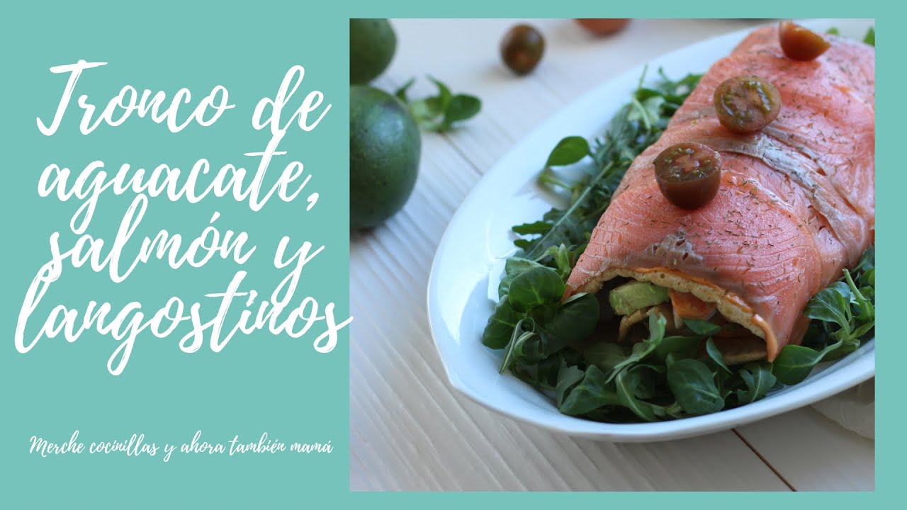 Tronco o brazo gitano de aguacate 🥑, salmón y langostinos. Para Navidad o fin de año.