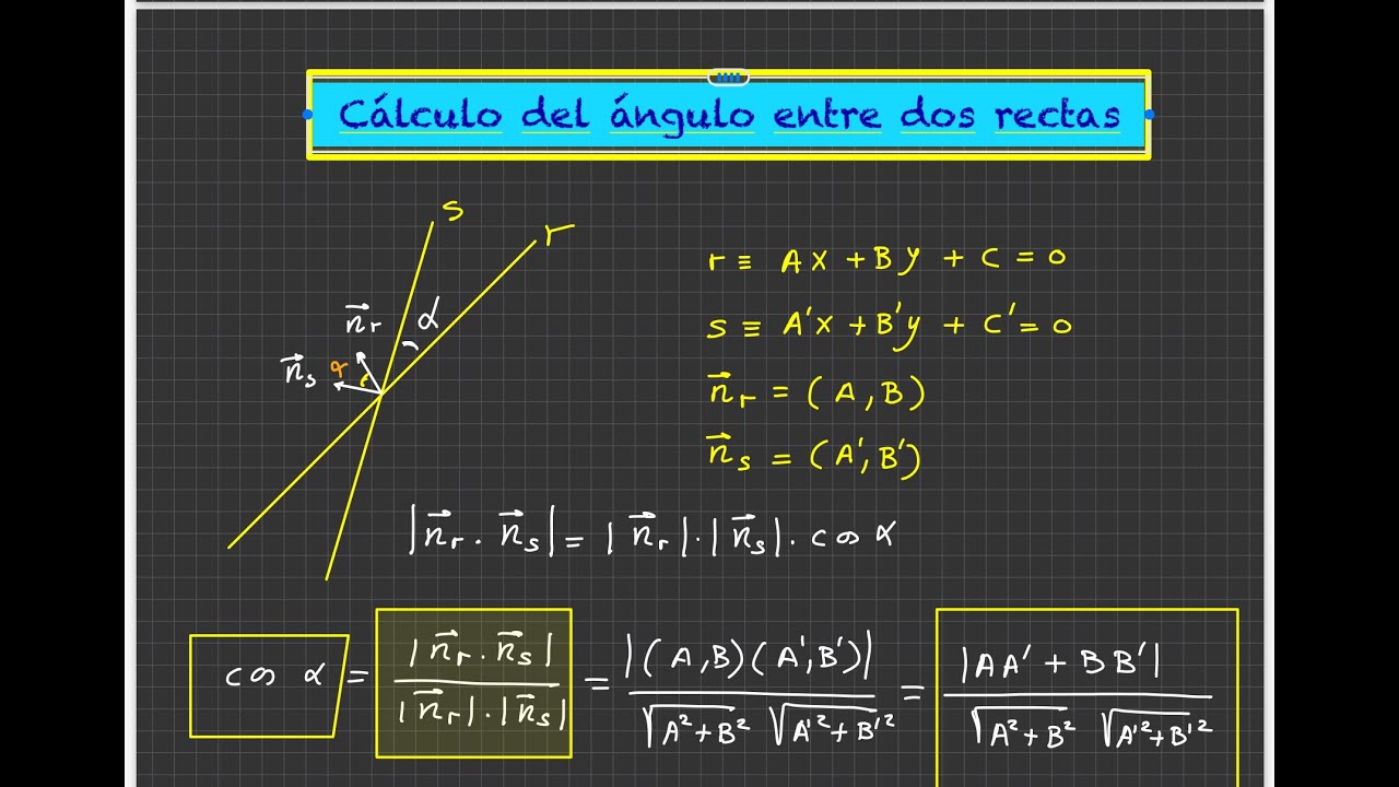 32 - cálculo del ángulo que forman dos rectas  (1º bachillerato)