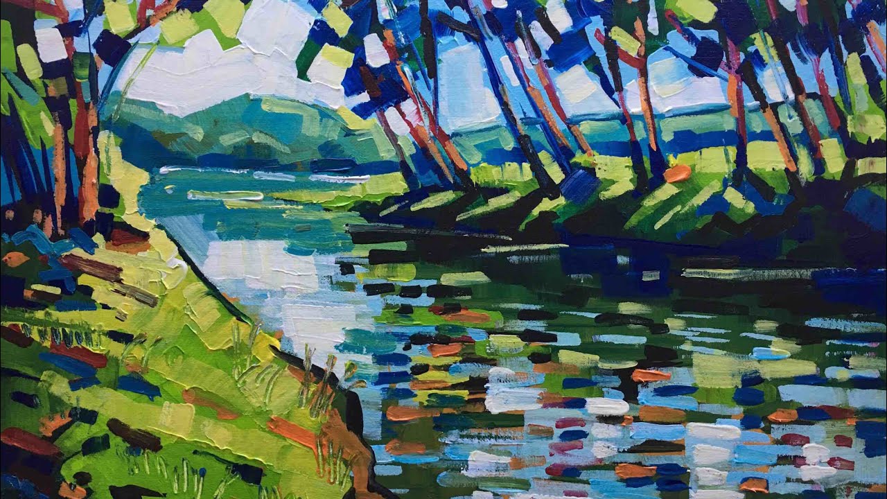 Como pintar con acrilico un paisaje con rio, Demo de pintura con acrilico, Enrique Zaldivar