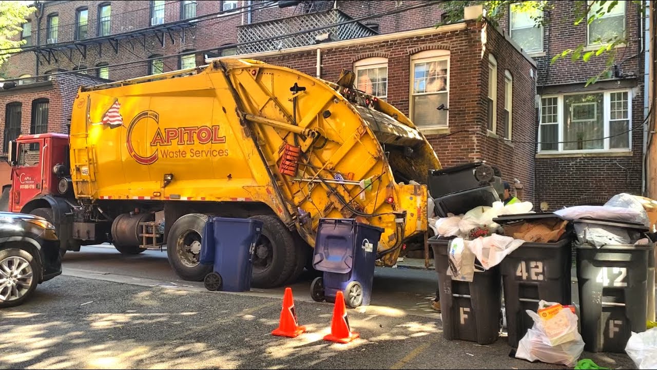 Heavy Alley Garbage Piles Capitol Waste Mack MR McNeilus Rearloader 
