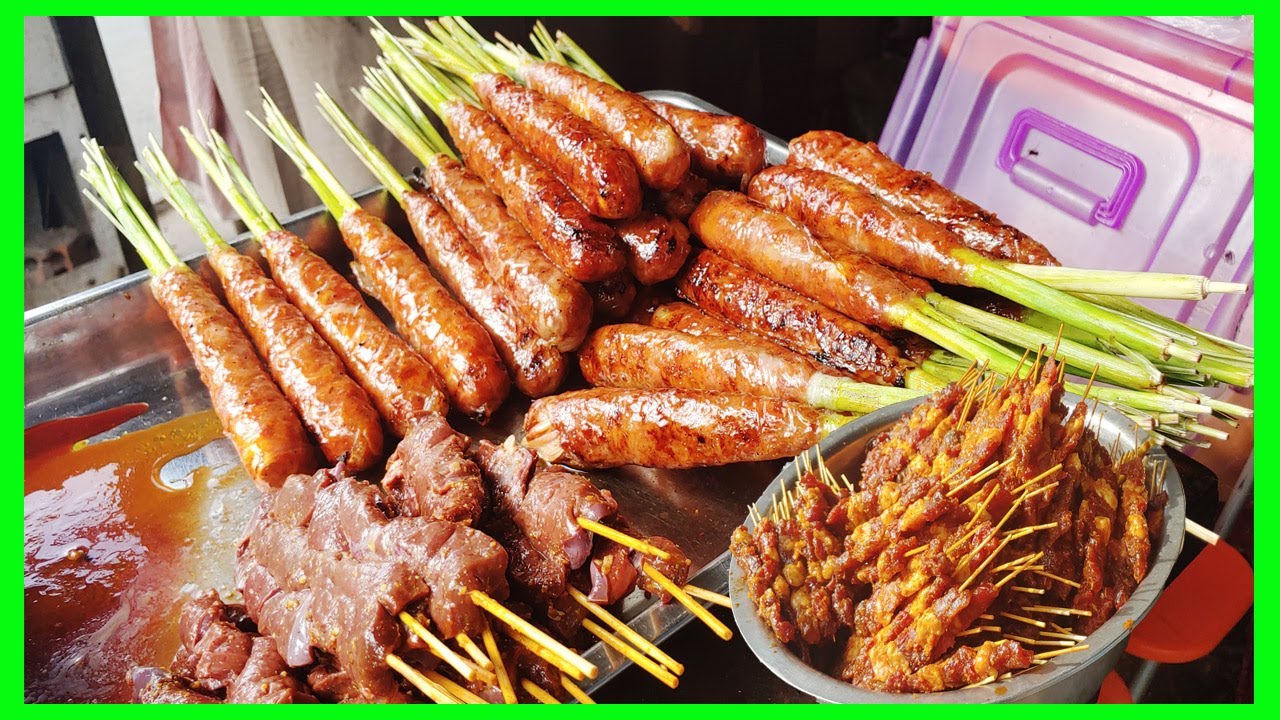 Cambodian Ah Chhieng beef spicy / grilled beef stick lemongrass / Phom Penh Street food 2020.