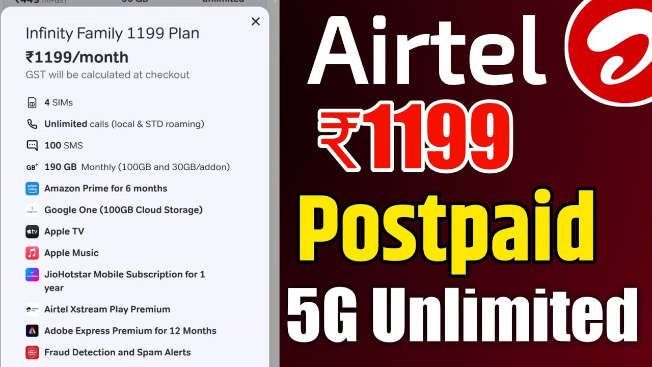 Airtel Postpaid Recharge Plan ₹1199 Unlimited 5G Data Or Not ? Airtel Postpaid Plan ₹1199
