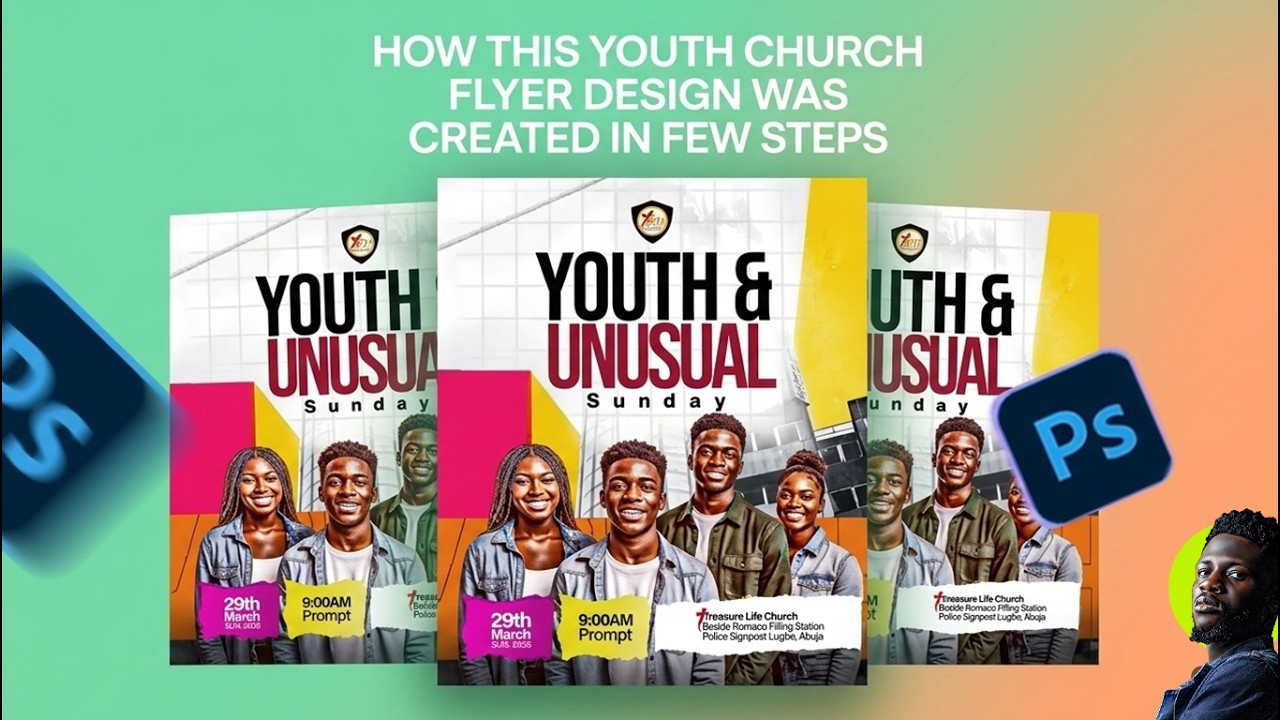 how this youth church flyer design was created in few steps