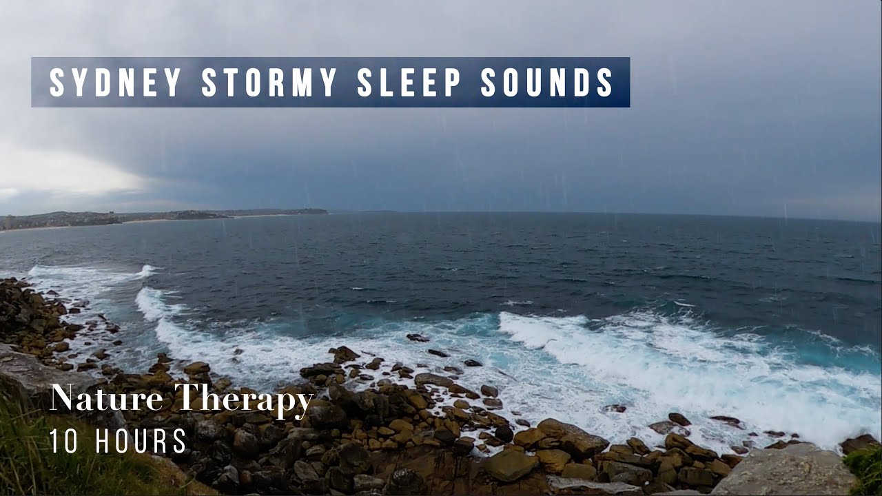 Sydney Stormy Ocean Waves, Rain & Distant Thunder | Moody Sea Sounds for Sleep & Relaxation