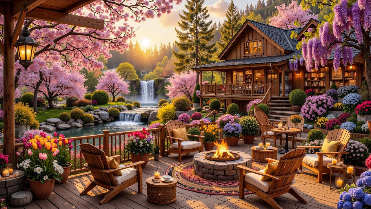 🌸 Cozy Spring Jazz Morning at a Quiet Coffee Shop | Soft Jazz & Forest Ambience