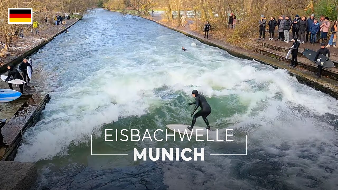 Munich Eisbachwelle River Surfing Walking Tour [2024-11-23][4K]