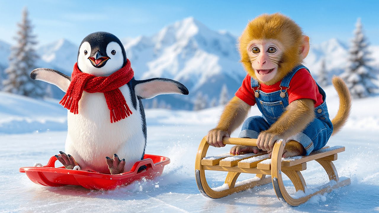 Monkey Nana Rescues a Little Penguin and Knits a Warm Scarf for Him - Nana Monkey Life 🐒🧣🐧