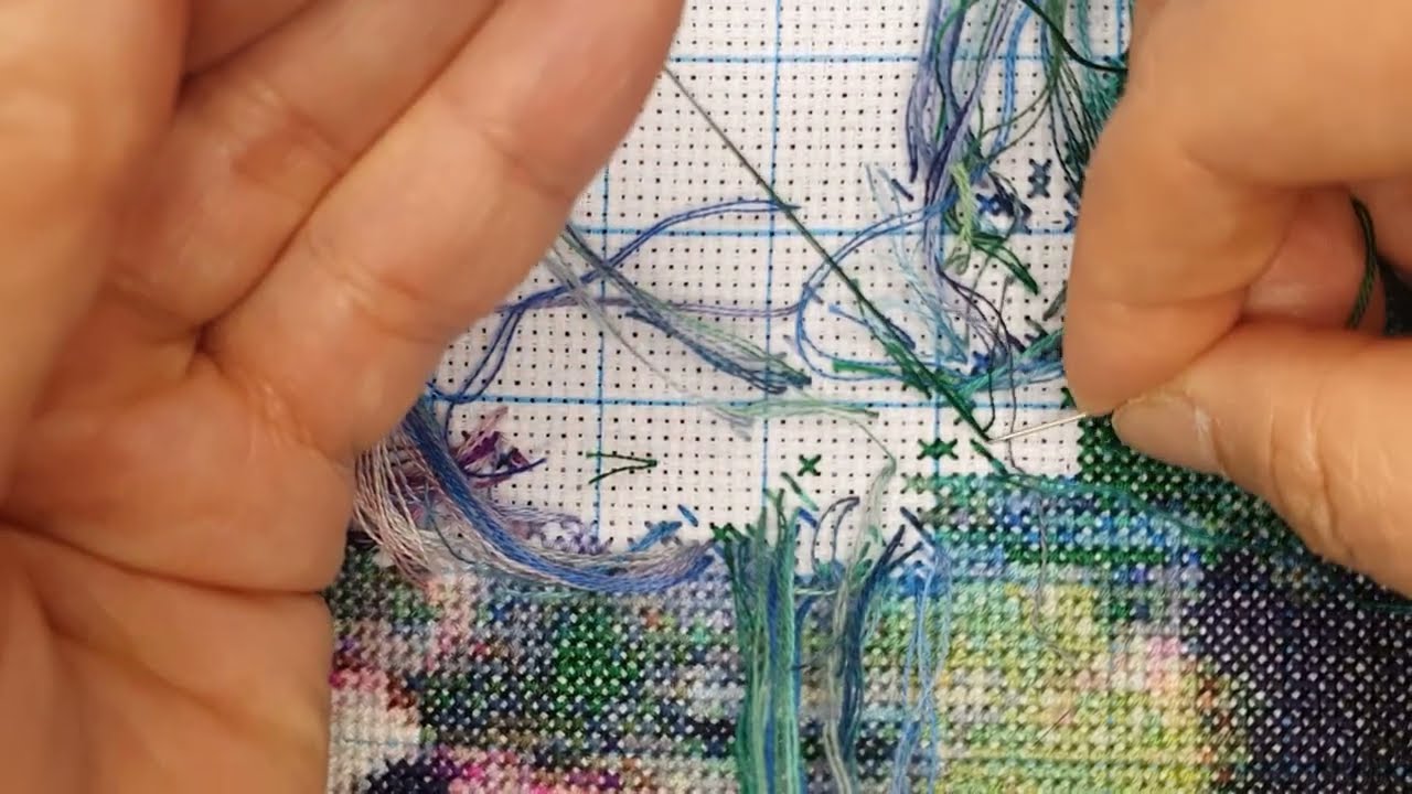 Flosstube #291 : Water Lilies 1917 Claude Monet Stitch with me   Вышивка крестом