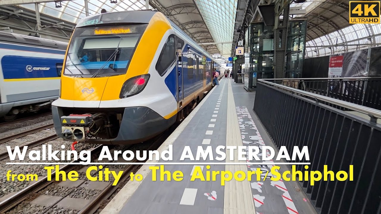 SCHIPHOL Airport Train❗Walking around from Amsterdam ⇨ Centraal Station ⇨ Airport ✈ Netherlands