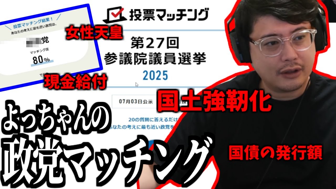 よっちゃんによる「政党マッチング」【2025/07/06】