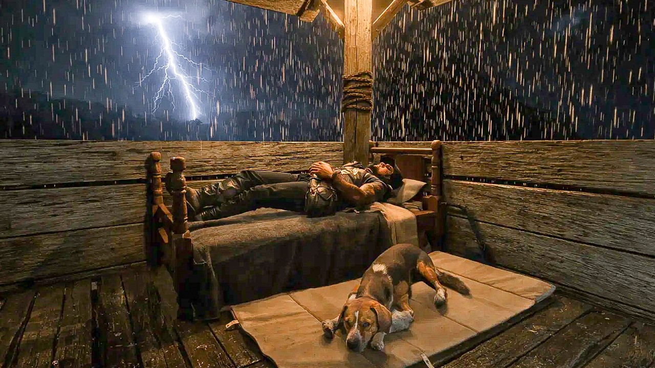 Shelter at the Abandoned Tower — Arthur and Dog Sleep Peacefully During Thunderstorm | RDR2 ASMR