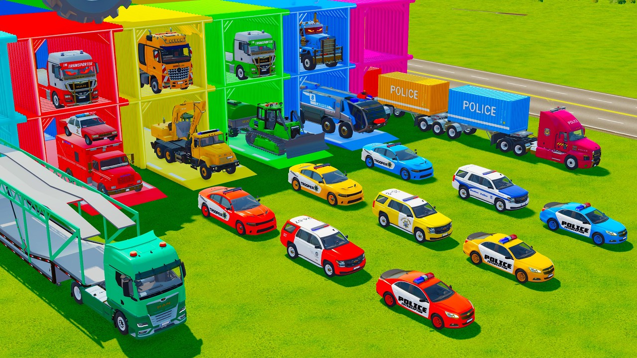 ALL POLICE CARS AND EMERGENCY VEHICLES, BULLDOZER, CRANE TRUCK TRANSPORT TO GARAGE - FS22