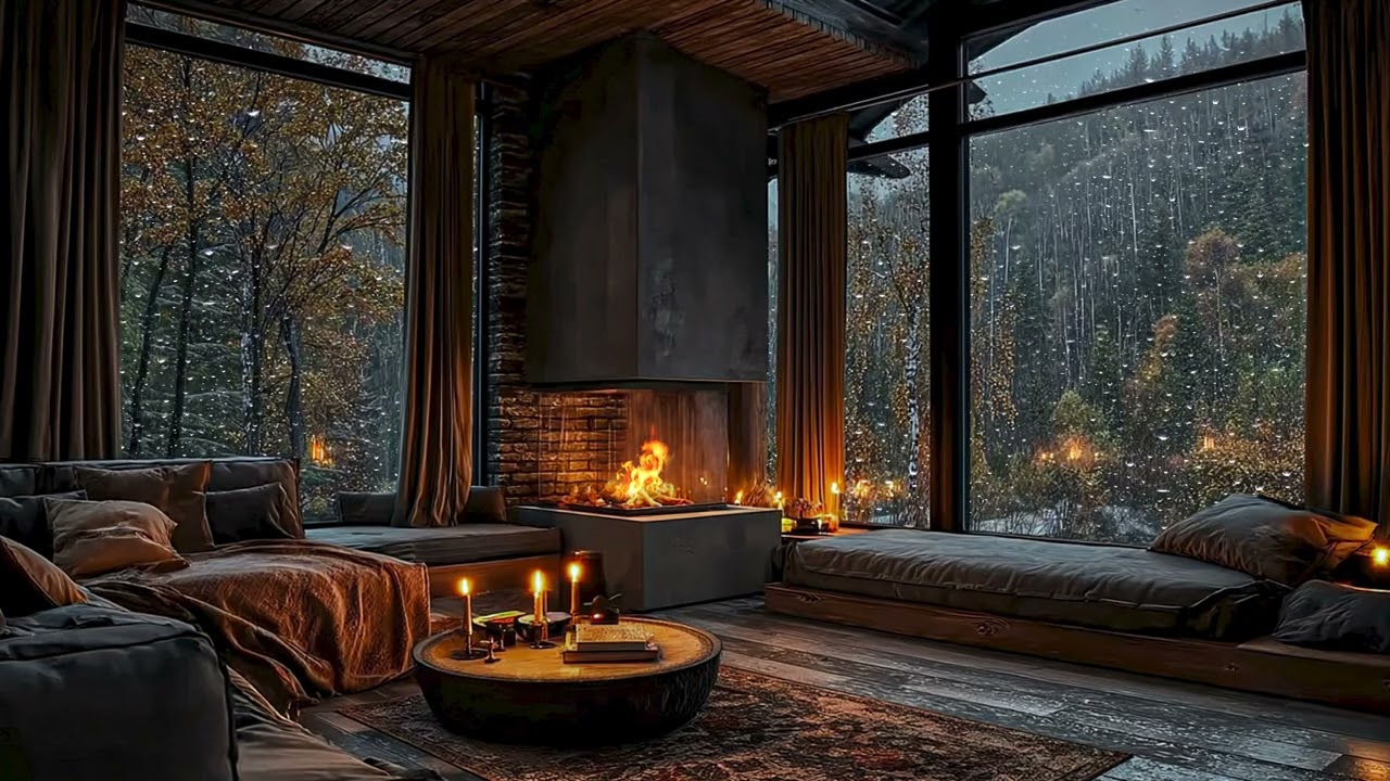 Rain and Fire Ambience for Deep Relaxation Warm Cozy Nights and Restful Sleep