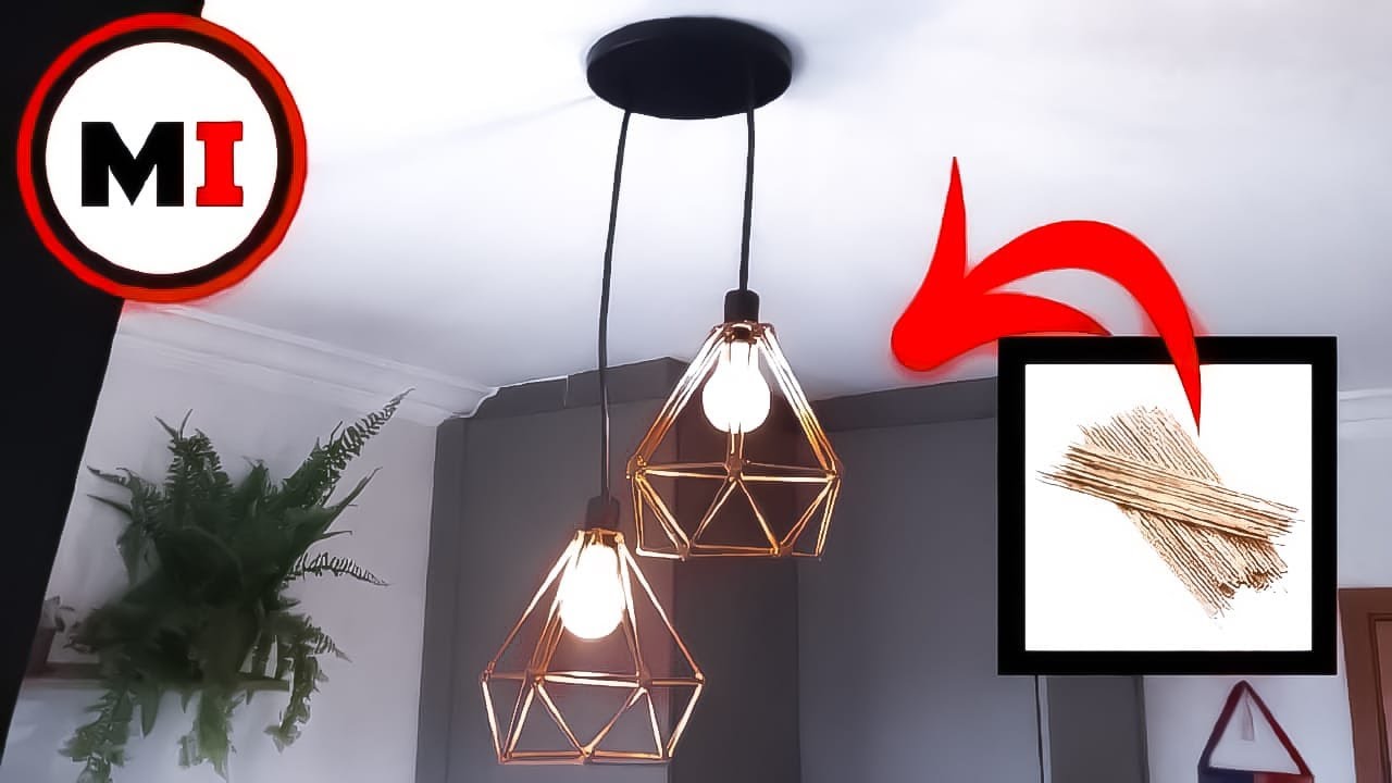 LUMINÁRIA DE PALITO DE CHURRASCO - DIY #pendentedediamante #diy #luminariapinterest #decoração
