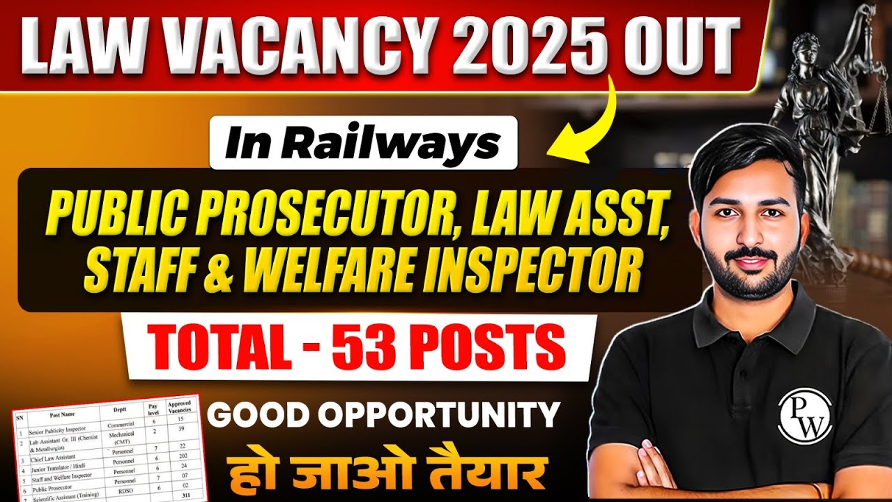 Chief Law Assistant Vacancy in Railway 📢| Law Vacancy In Railways @JudiciaryByPW