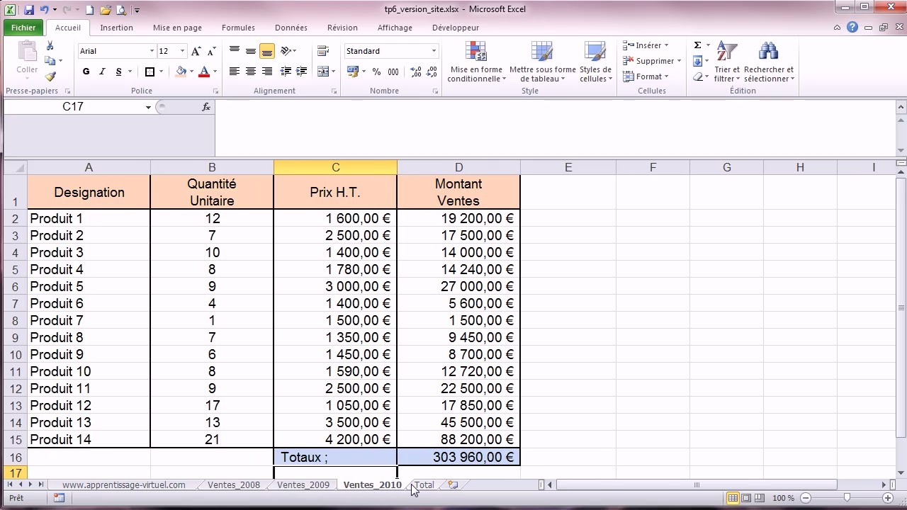 Correction TP 16 : Méthodes de calcul entre onglets et Groupes de travail