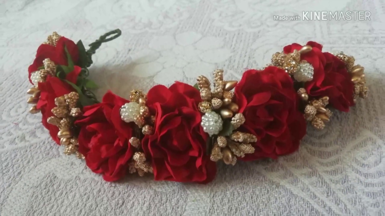 How to make Hair brooch at home /very easy bridel wedding hair accessories /easy tiaras/ gajara /ven