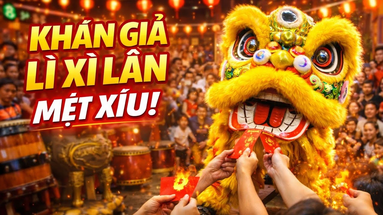 Đoàn Trung Tinh Đường múa Lân ở Chùa Ông Ngựa - Khán Giả Nhí xem đông nghẹt lì xì lân mệt xỉu