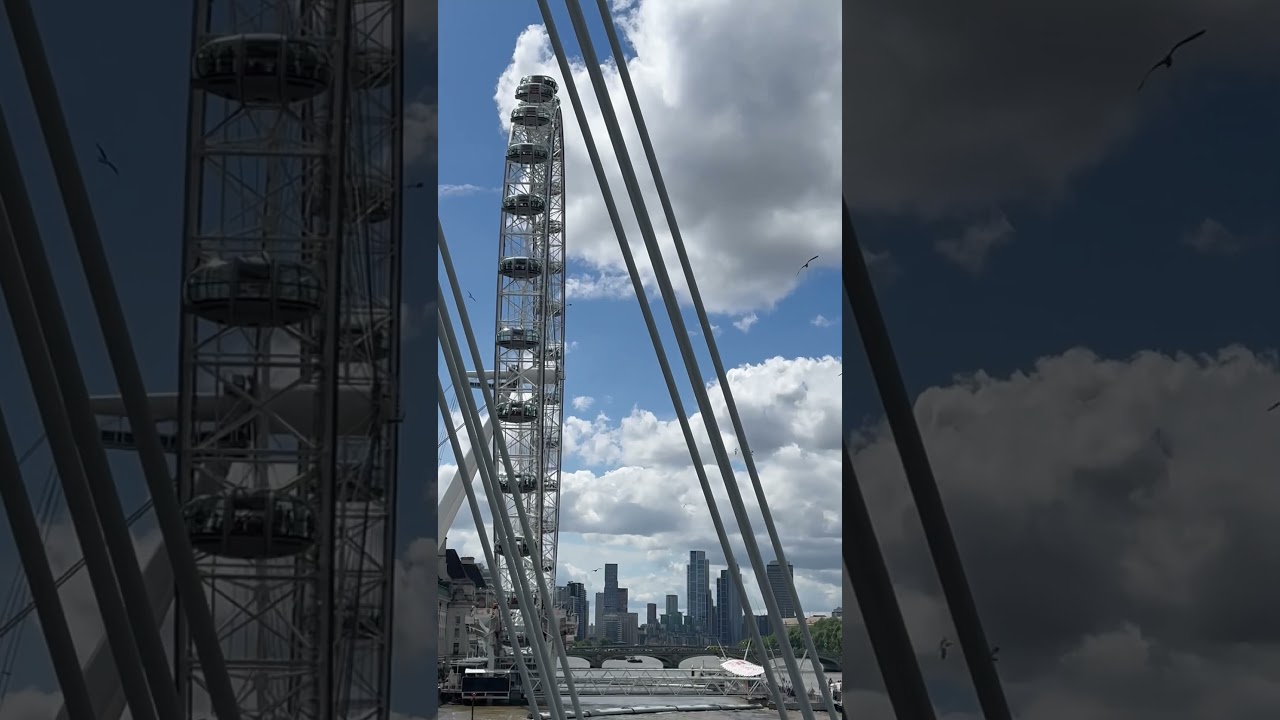 London icons in one frame: London Eye, Parliament & Cityscape. 