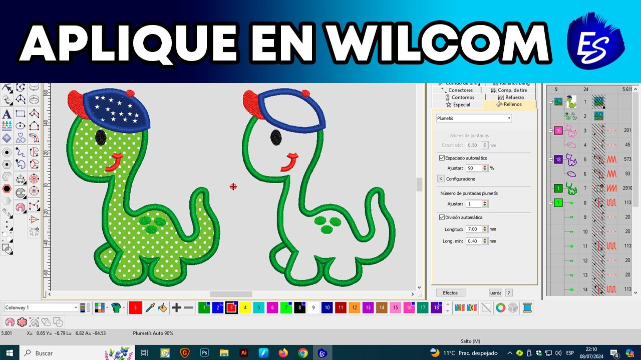 ✅✅ REALIZAR APLIQUE DE DINOSAURIO EN WILCOM 🐱‍🐉🐱‍🐉