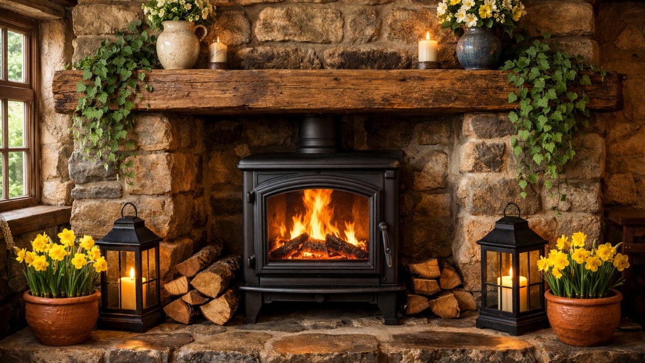 🌼 Cozy Spring Fireplace Crackling 24/7 | Sleep, Relax, Study