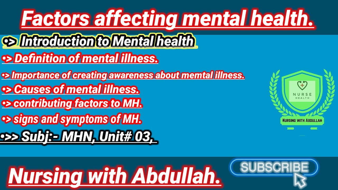 Factor affecting mental health in urdu hindi| Bsn 6th semester| Unit# 3| Mental health Nursing|