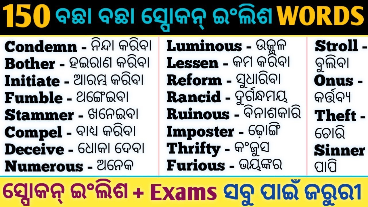English Word Meaning in Odia / Word Meaning Odia To English / Daily Use English Vocabulary Words