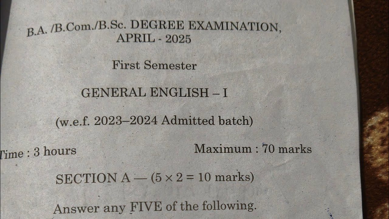 Andhra university distance education 2025 exam paper english 1st Sem UG AY24 #distance education