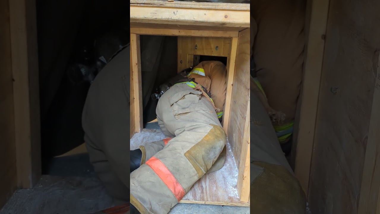 Firefighter I students being introduced to our confined space maze. 