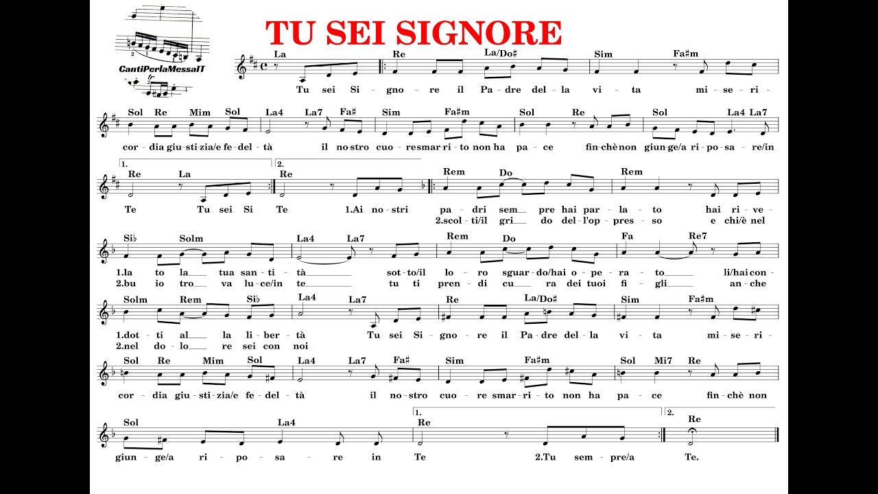 TU SEI SIGNORE spartito accordi testo (choir cantiperlamessaIT)