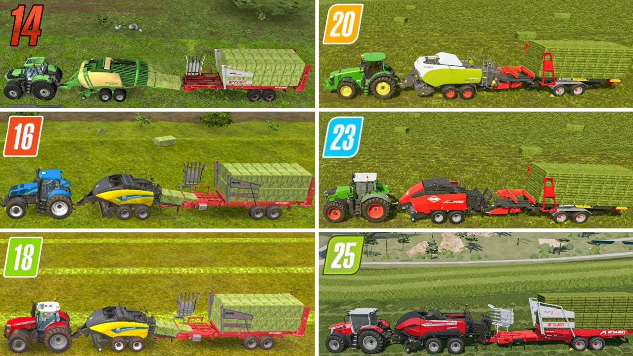 FS14 против FS16 против FS18 против FS20 против FS23 против FS25 | Изготовление тюков травы | Тай...