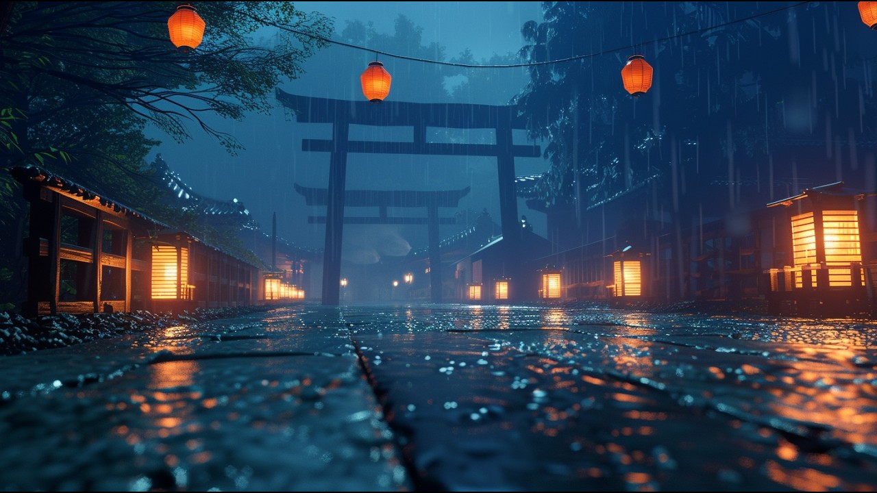 Gentle Rain Falling on Japanese Temple Rooftops | 3 Hour Deep Sleep Soundscape