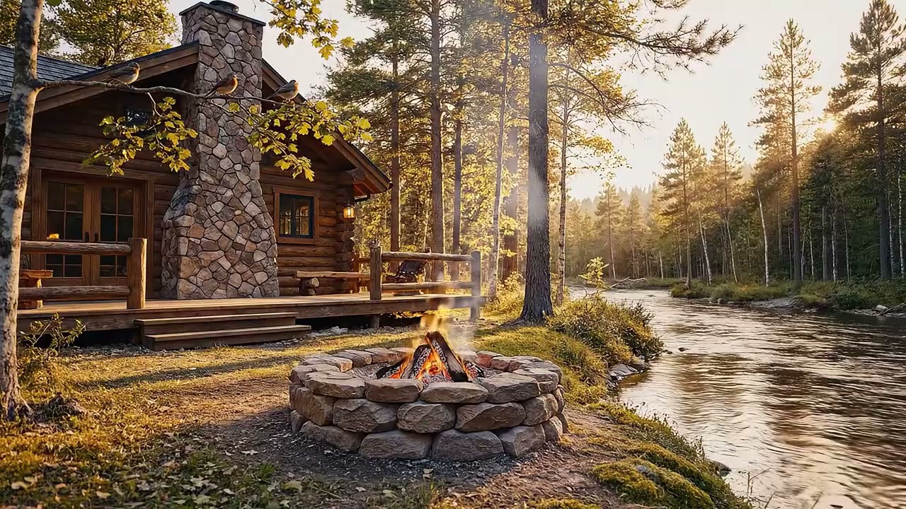 Peaceful Evening with a Campfire by the Creek for Relaxing, Sleep, and Studying